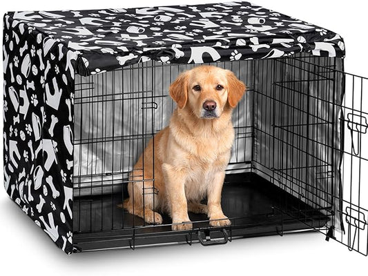 kefit Dog Crate Cover 48 inch, Kennel Cover Fit for Dog Crate, Black/Paw