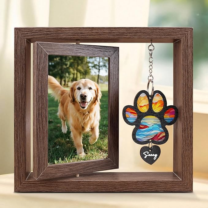 Dog Memorial Picture Frame – 4x6 Wooden Photo Frame for Pet Loss – Sympathy Remembrance Gift for Dog or Cat Lovers (Muliti-ColorPaw)