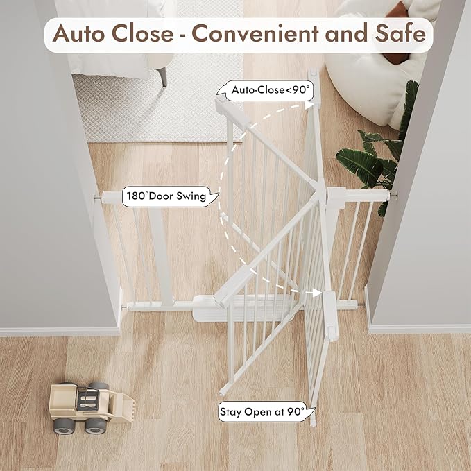 29-43" Baby Gate for Stairs, 30" Tall Stair Gate Indoor, Baby Gates Pressure Mounted with Auto-Close/Hold-Open and Anti-Trip Pedal, Safety Dog Gate for Stairs Doorways, White