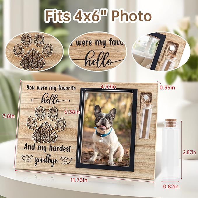 Dog Memorial Picture Frame – 4x6 Wooden Photo Frame for Pet Loss – Sympathy Remembrance Gift for Dog or Cat Lovers (Black Paw)