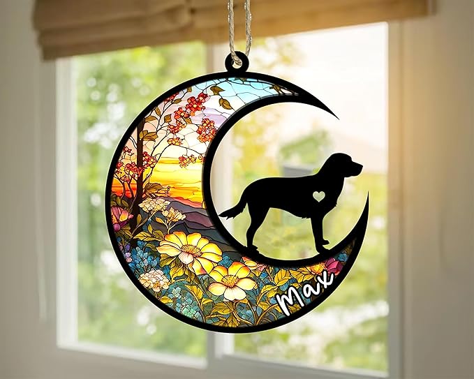Personalized Dog Memorial, Custom Name Labrador Retriever Dog Christmas Ornament with Name, Custom Breeds, Pet Loss Light Catcher, Gifts for Lovers Loss of Pet Sympathy on Mothers Day Christmas