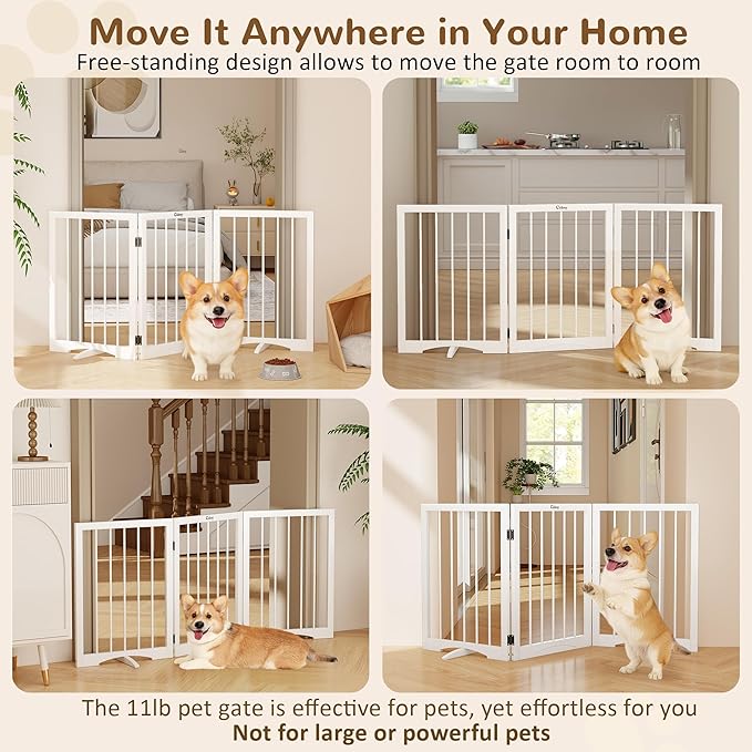 Free Standing Dog Gate Indoor, Foldable Dog Gate for Doorways Stairs Hallways, 3-Panel Freestanding Pet Gate with Support Feet for Stability, Folding Puppy Gate Easy to Move, Doggy Gate 54"x24"