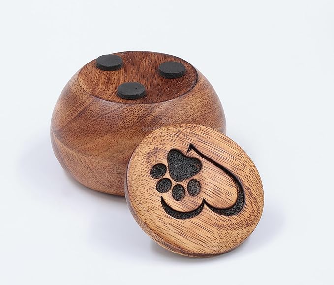 Handcrafted Small Pet Urn for Ashes – Mango Wood Memorial Keepsake for Dog or Cat – Paw & Heart Design – Holds up to 6 lbs – Mini Cremation Urn Box