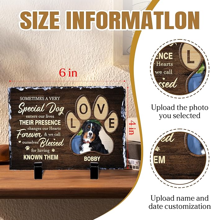 Custom Dog Memorial Gifts for Loss of Dog, Personalized Pet Memorial Stone with Photo Name, Pet Headstones for Dogs, Bereavement Sympathy Gifts for Dog Cat Lover