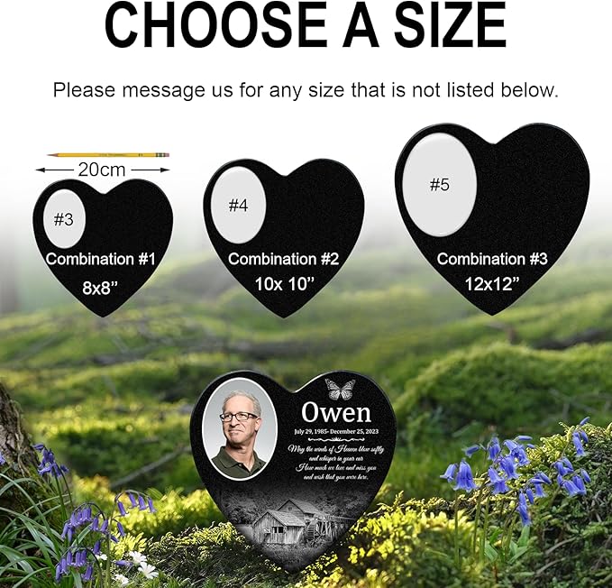 ADFSTONE Grave Markers for Cemetery for Humans- Flat Headstones for Graves, Granite Memorial Plaques Personalized, Head Stones Monuments for People, Picture Memory Plaques for Loved Ones Lost