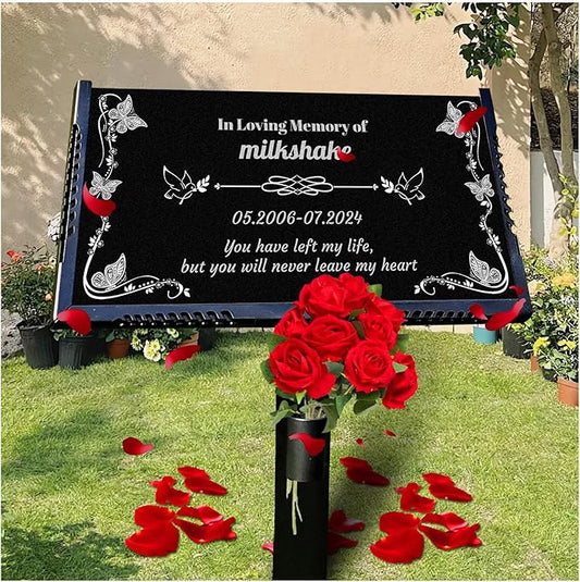 Generic Personalized Pet Memorial Stones,Dog Headstones, Cat Tombstone Outdoor, Black Granite Memorial Garden Stone Engraved with Photo, Pet Headstone Sympathy Gifts (for Pets) (Text)