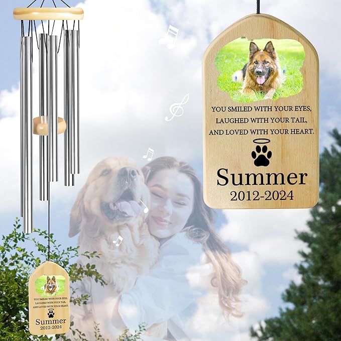 Pet Memorial Wind Chime, Pet Loss Gifts, Pet Memorial Gifts for Dogs, Dog Memorial Gifts for Loss of Dog, Loss of Dog Sympathy Gift, Dog Remembrance Gift, in Memory of Dog Cat - Loved with Your Heart