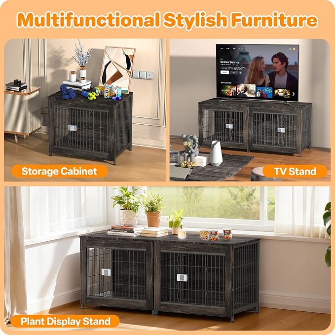 Furniture Style Dog Crate, 27" Wooden Dog Kennel End Table with Solid Top, Indoor Pet Crate House with Secure Slide Lock, Modern Dog Cage Furniture for Small & Medium Dogs, Rustic Brown