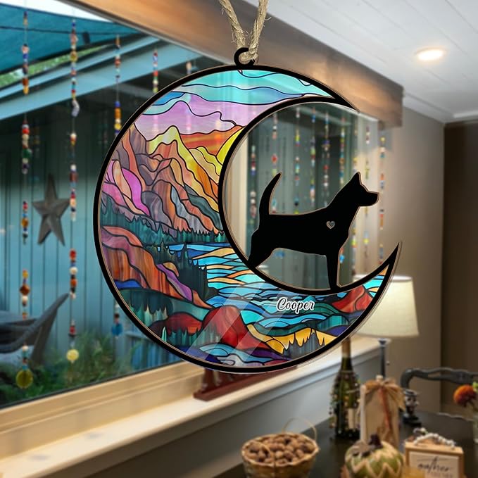 Personalized Dog Memorial Suncatcher/Ornament - Custom Name Dogs Loss Memorial Christmas 2023 Ornament, Stained Glass Light Catcher Dog Sympathy Gift, Pet Remembrance Keepsake Memory Windows Hangings