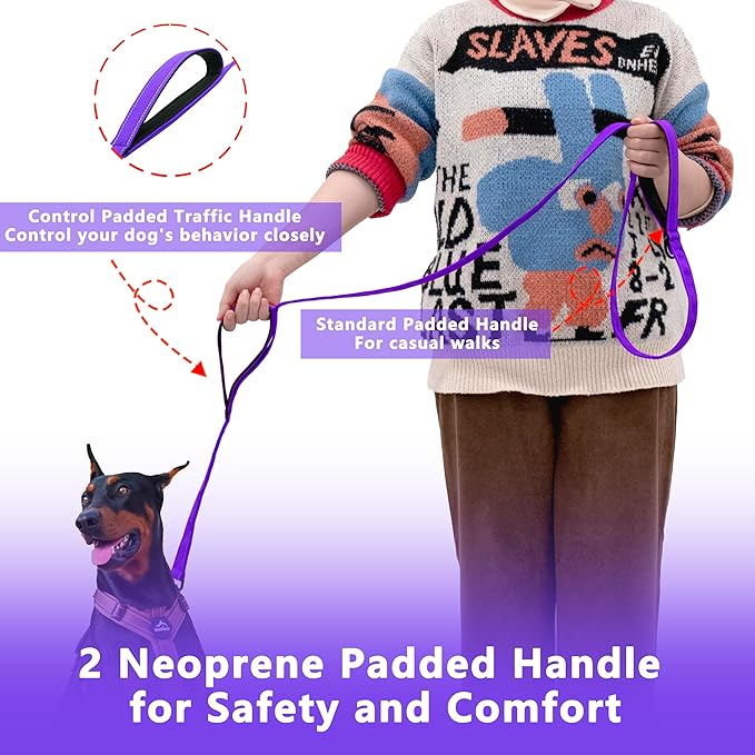 Dog Leash 5ft Long, Double Handle Dog Leash for Safety Control Training, Heavy Duty Dog Leads with Traffic Padded Handles, Reflective Leashes for Small Medium Large Dogs(5ft, Purple)