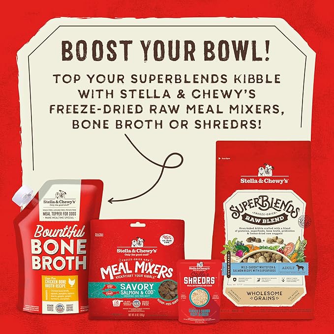 Stella & Chewy's SuperBlends Raw Blend Wholesome Grains Wild-Caught Whitefish & Salmon Recipe with Superfoods, 3.25 lb. Bag