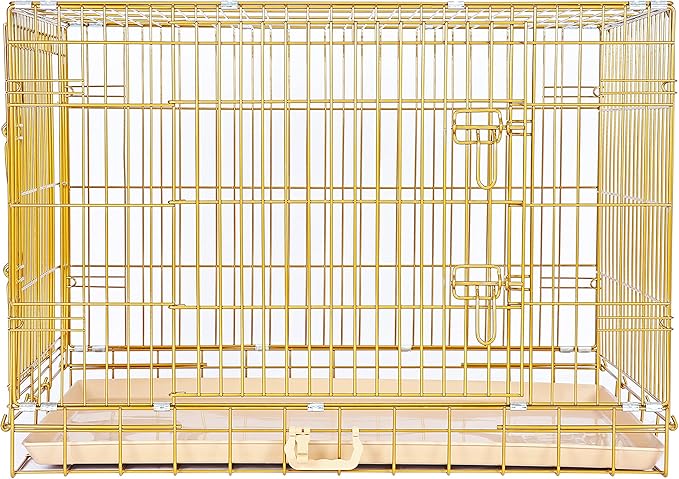 HOMEY PET 36" Gold Folding Dog Crate, Dog Cage for Medium Breed Dog Kennels with Pull Out Tray (No Floor Grid)
