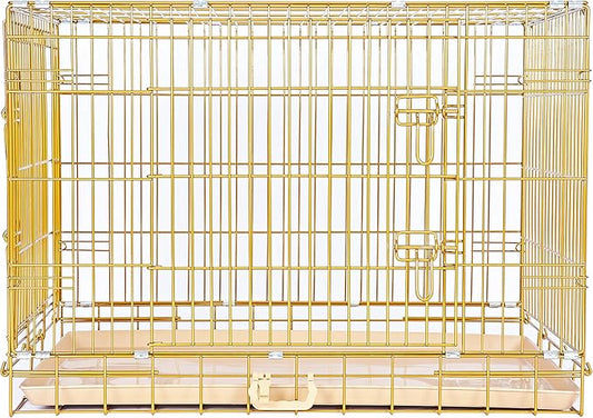 HOMEY PET 36" Gold Folding Dog Crate, Dog Cage for Medium Breed Dog Kennels with Pull Out Tray (No Floor Grid)