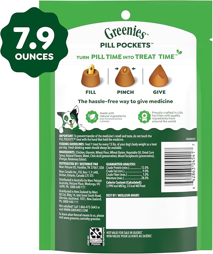Greenies Pill Pockets for Dogs Large Size, Soft Dog Treats, Chicken Flavor, 7.9 oz. Pouch (30 Treats)