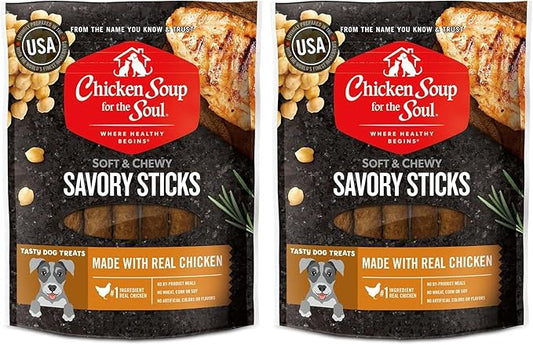 Chicken Soup for the Soul All Natural Premium Savory Sticks Soft & Chewy Dog Treats, Chicken, 5 oz, Real Chicken First Ingredient, No by Products, Artificial Colors, Flavors or Preservatives