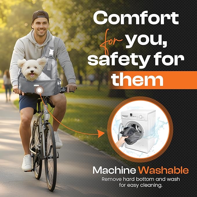 Small Dog Sling Carrier Bag, Hands-Free Dog Carrier Sling with Safety Buckle, Breathable Mesh, Adjustable Strap, Padded Back, Storage Pockets, Pet Carrier for Dogs, Cats, Puppies up to 8–10 lbs