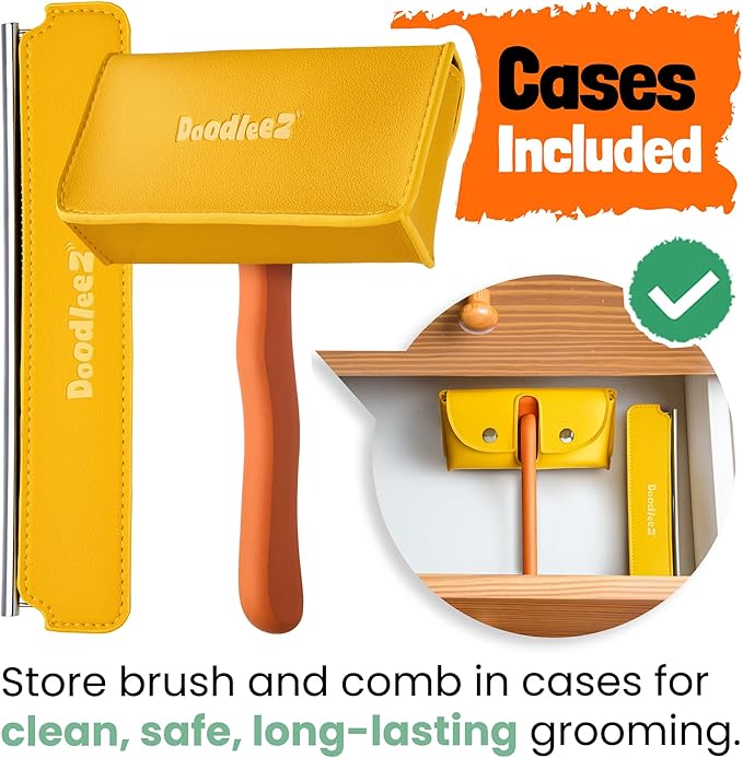 Doodle Brush for Dogs - Goldendoodle Brush with Poodle Comb and Cases Included - Goldendoodle Must Haves Grooming Tools - Designed for Doodles, Labradoodles, Bernedoodles - Medium - Orange