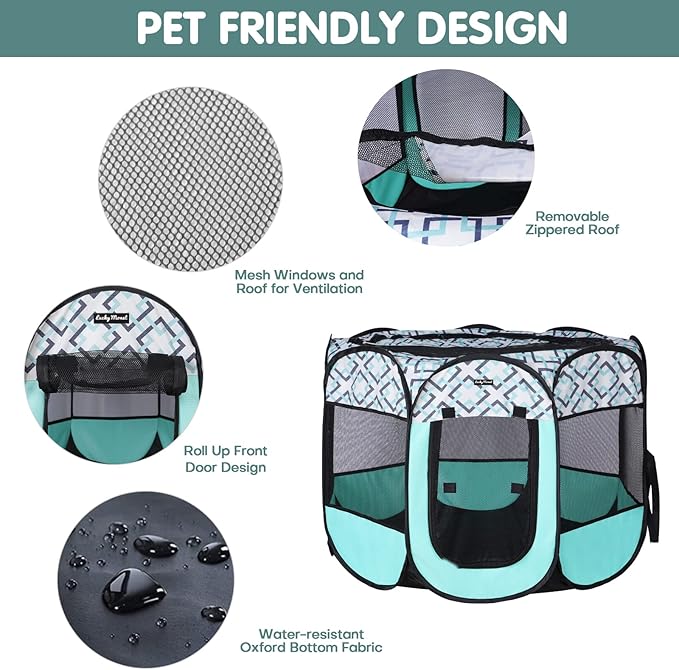 Lucky Monet Foldable Dog Playpen Enclosed Cat Puppy Playpen Indoor Pop Up Pet Animal Playpen Outdoor Kennel Cage Pen Tent for Small Medium Dog Puppy Cat Kitten Rabbit - 29" L x 29" W x 16" H