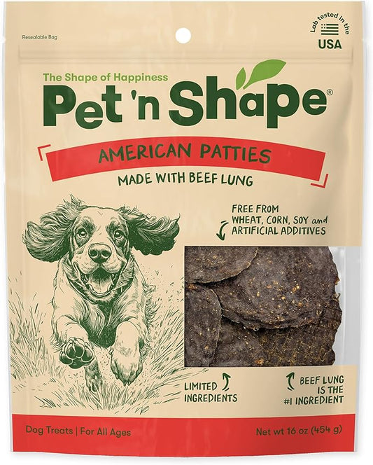 Pet 'n Shape All American Beef Lung Patties Dog Treats – Made and Sourced in The USA, 1lb Bag