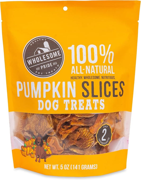 Wholesome Pride Pumpkin Slices Dog Treats – Limited Ingredient, Dehydrated, All Natural, 5 oz