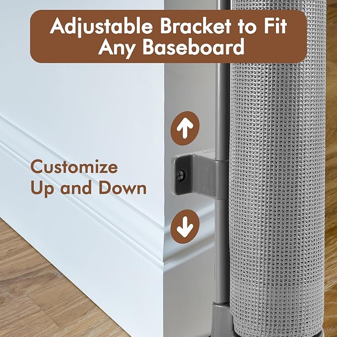 Reinforced 48" Extra Tall Dog Gate with Support Rods, 4 Ft Tall Retractable Dog Gates for Doorways 55" Wide Mesh Baby Gate for Cats - Prevent Baby/Pet from Jumping Over, Gray