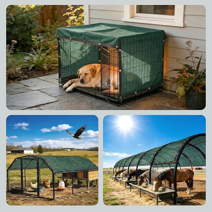 Royal Shade 8' x 18' Green Custom Size 90% Shade Cloth Dog Kennel Shade Mesh Tarp Sunblock with Grommets for Dog Kennel Cover, Fence Privacy Screen, Greenhouse, Chicken Coop & Pet Playpen.