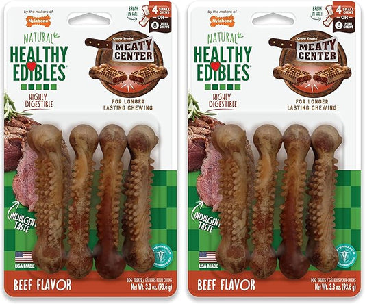 Nylabone Healthy Edibles Natural Dog Chews Long Lasting Chew Treats for Dogs, Roast Beef Flavor, X-Small/Petite (4 Count) (Pack of 2)
