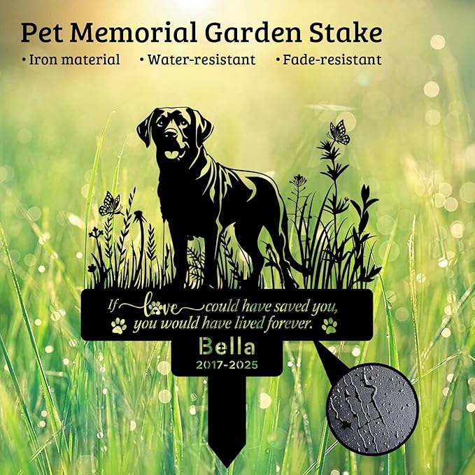 Personalized Labrador Retriever Memorial Grave Marker with Name & Date, Custom Metal Loss of Dog Headstone Pet Labrador Plaque, Burial Stake for Outdoors Cemetery Yard, Labrador Sympathy Gifts