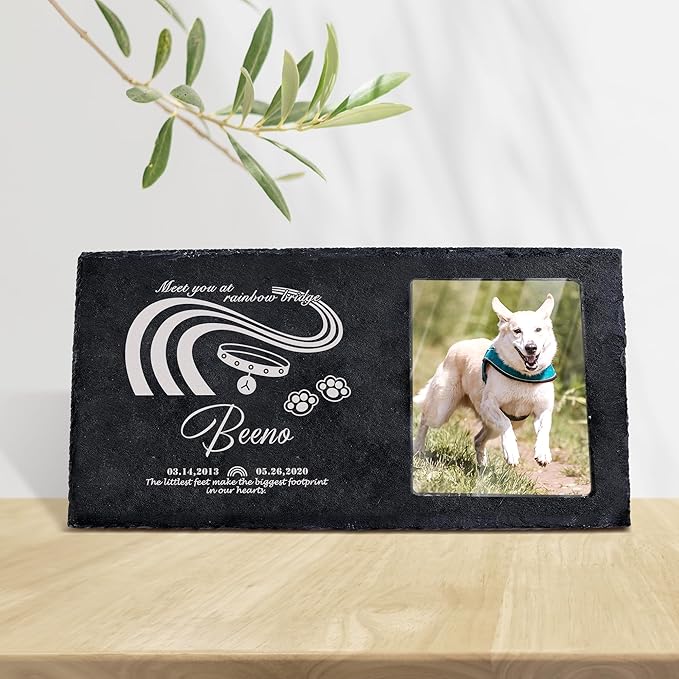 Fanery Sue Custom Cat Memorial Stones with Full Color Image, Dog Memorial Gift Garden Stones, Pet Grave Markers Personalized, All-Natural Memorial Headstone for Pet