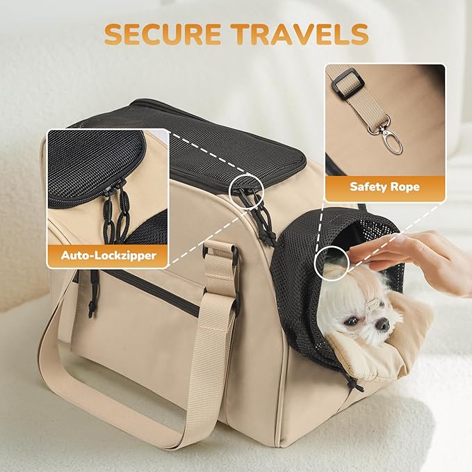 Upgraded Dog Purse Carrier for Small Dogs up to 15lbs, Versatile Pet Bag with a Big Pocket, Breathable Mesh & Comfortable Strap, Lightweight Purse Carrier for Regular Outings, Travel, and Vet Visits