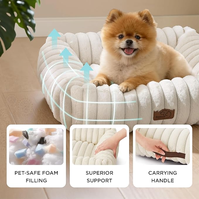 Bedsure ComfyFleece™ Cute Dog Beds Large Sized Dog - Washable Furry Pet Beds, Rectangle Orthopedic Corduroy Fleece Puppy Beds with Removable Zipper Cover, 36x27x8inches, Vintage Indigo