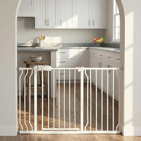Extra Wide Baby Gate 48-53 Inch, Tension Mounted No Drilling, Pressure Mounted Indoor Safety Gate for Stairs & Doorways - Metal Design for Kids and Pets, White