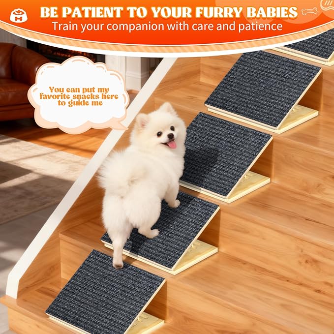 TNELTUEB 6 Pack Upgraded Dog Ramps for Stairs, Adjustable Stair ramp for Dogs,Portable Dog Stairs with Mat for Small Dogs and Cats, Non-Slip Pet Steps for Elderly or Injured Pets