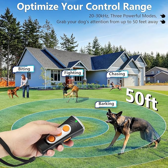 BONSO 2025 New Dog Bark Deterrent Device, 50ft Long-Range Ultrasonic Barking Control Device - Effective Anti-Barking Device to End Bad Behavior, Alternative to Shock Collars (Black)
