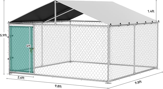 YITAHOME 10'x10' Outdoor Dog Kennel with Metal Dog Gate, Outdoor Dog Pens with Roof, Heavy Duty Dog Kennel for Backyard Farm Use