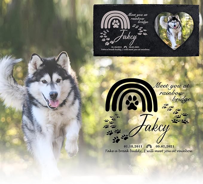 Fanery Sue Custom Cat Memorial Stones with Full Color Image, Dog Memorial Gift Garden Stones, Pet Grave Markers Personalized, All-Natural Memorial Headstone for Pet