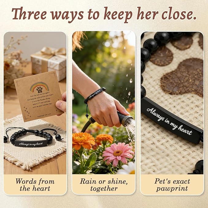 Dog Memorial Bracelet – Adjustable Pet Keepsake with Paw & Heart Charm, Sympathy & Remembrance Gift for Dog Loss, Cat & Pet Bereavement, Light Glossy
