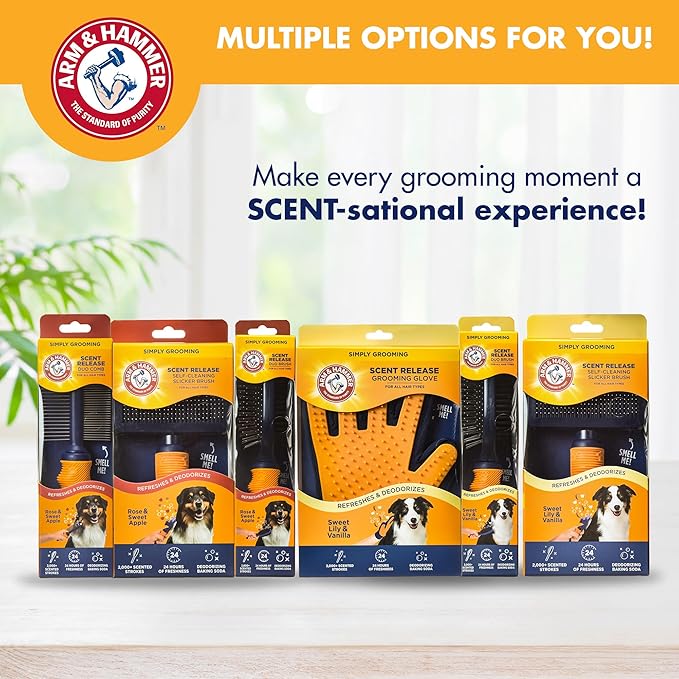 Arm & Hammer Deodorizing Pin & Bristle Dog Grooming Brush with Fragrance Transfer Technology – Scented 2-in-1 Dog Brush for Detangling & Shedding, Pet Brushes for Dogs, Sweet Lily & Vanilla Scent