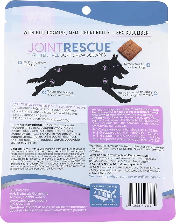 Ark Naturals Joint Rescue Dog Chews, Venison Flavor, Joint Supplement with Glucosamine & Chondroitin, 1 Pack