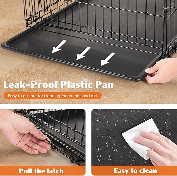Sweetcrispy 48 Inch Dog Crate, Medium Large Crates Double Door Folding Metal Wire Dog Cage with Plastic Leak-Proof Pan Tray, Pet Kennel for Indoor, Outdoor, Travel