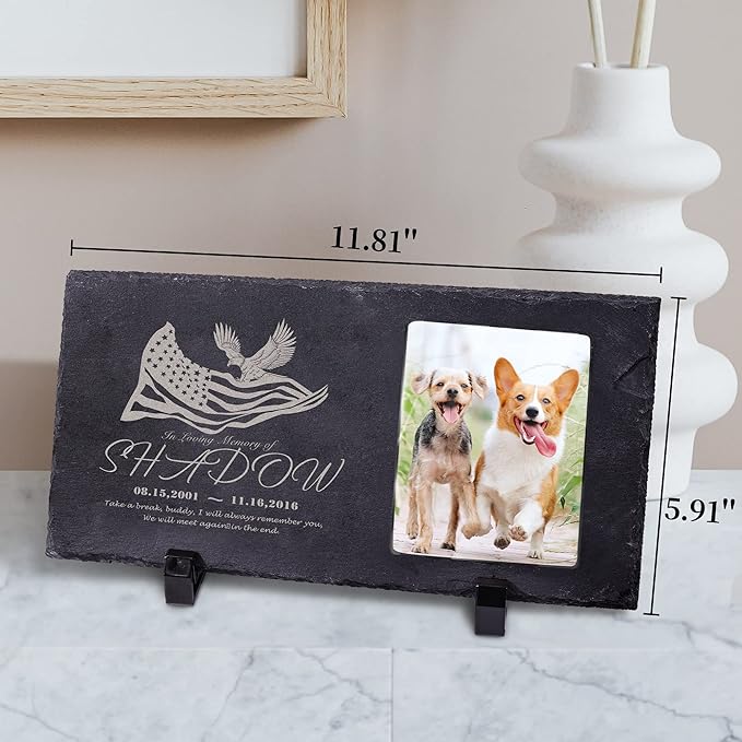 Fanery Sue Custom Cat Memorial Stones with Full Color Image, Dog Memorial Gift Garden Stones, Pet Grave Markers Personalized, All-Natural Memorial Headstone for Pet