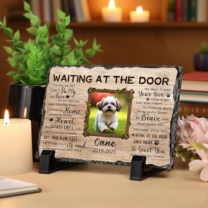 Ship Next Day, Customized Pet Memorial Stones for Dogs Cats Memorial Gifts for Loss of Dog Death Sympathy Gift with Photo Picture Name Date Personalized Pet Frame