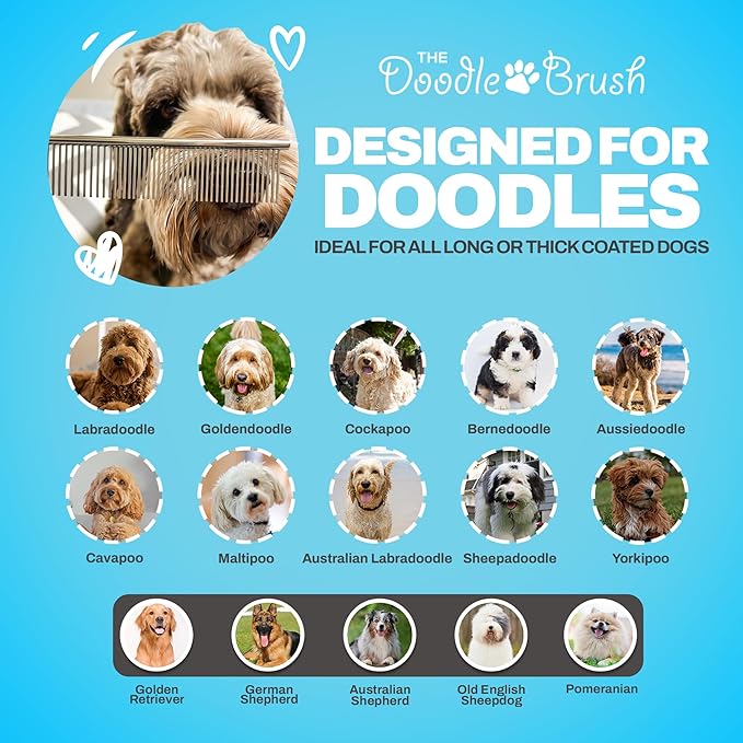 Dog Combs for Grooming Matting, Finishing Metal Comb For Dogs, Large Stainless Steel Doodle Dog Grooming Combs, Tackles Mat & Tangles for Poodles, Labradoodle, Cockapoo Pet Comb