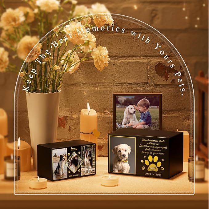 Bemaystar Personalized Pet Urns for Dogs Ashes - Large Custom Pet Memorial Box with Photo, Pet Cremation Urn Box, Wood Keepsake Urn for Pet Cremation, Sympathy Gift for a Pet Weight of Up to 10 lbs