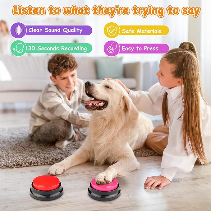 Recordable Dog Buttons 6 Color, Dog Buttons for Communication, Training Your Dog/Cat to Talk, Talking Pet Buttons, Dog Training Set, 30 Second Record & Clear Playback, Gift for Dogs/Cats