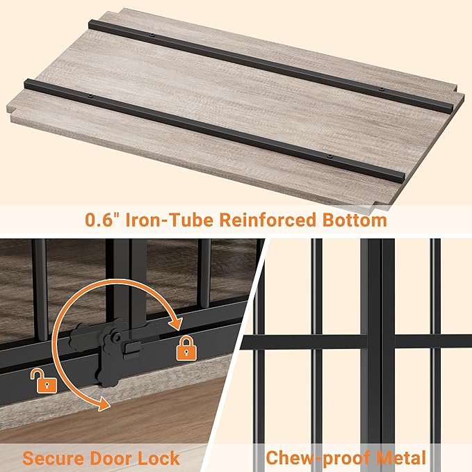 31.5" Dog Crate Furniture, Wooden Dog Kennel Indoor with 360° Rotating Feeder and 2 Adjustable Bowls, Decorative Side End Table Dog Cage for Medium and Small Dogs, Grey