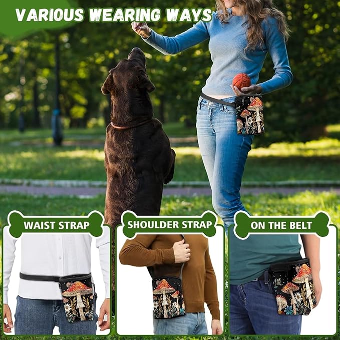 Big Mushroom Dog Walking Bag Puppy Training Pouch, Puppy Dog Training Treat Bag Pet Training Walking & Rewarding Holder with Waistband Easy to Carry