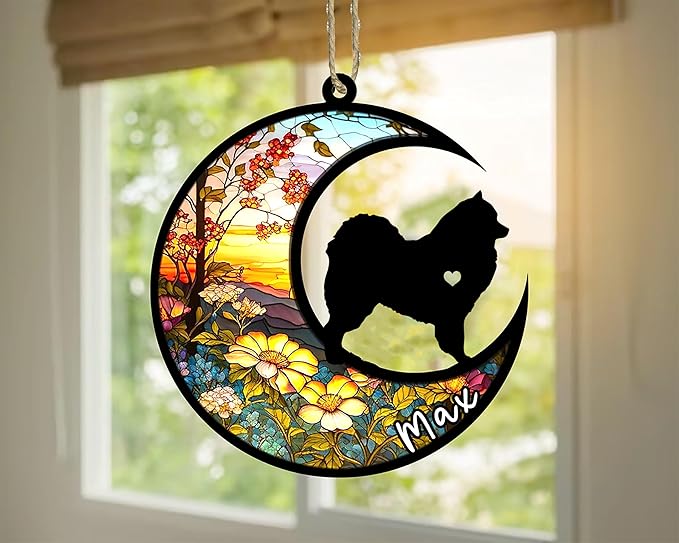 Personalized Dog Memorial, Custom Name Samoyed Dog Christmas Ornament with Name, Custom Breeds, Pet Loss Light Catcher, Gifts for Lovers Loss of Pet Sympathy on Mothers Day Christmas