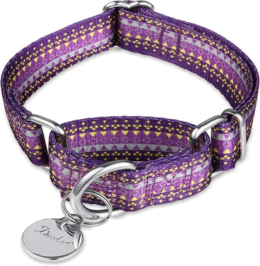 Martingale Dog Collars Escape - Proof - No Pull Pet Collar Silky Soft for Medium and Large Dogs (Dark Purple & Yellow,L)