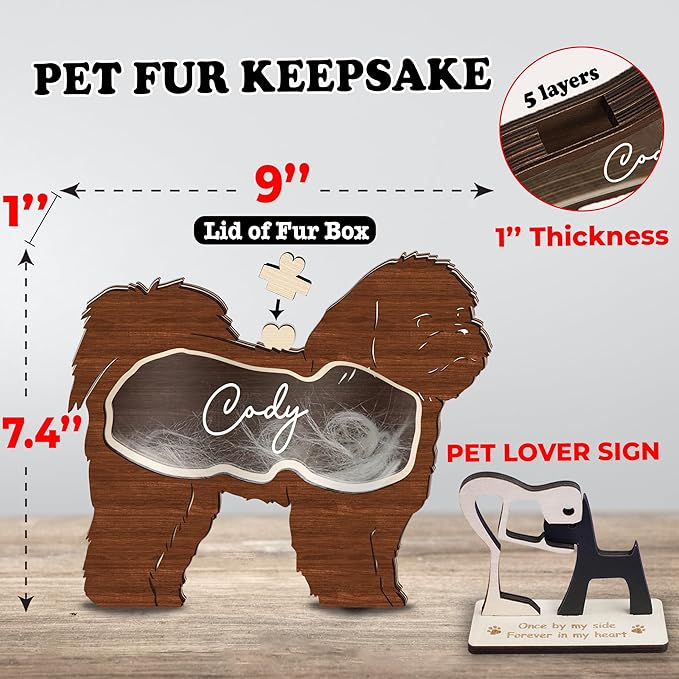 9" Shih Tzu Dog Hair Keepsake Box, Wooden Pet Urns for Dogs, DIY Pet Loss Sympathy Gifts, Unique Gift Dog Shape Standable Table Decor, Idea Gift for Pet Lover Storing Fur Teeth Ashes PSD16-24L